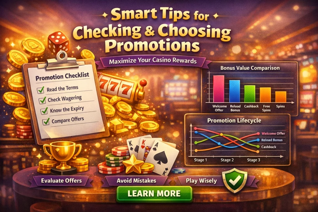 A Big Candy Casino promotions banner with colorful casino visuals, gold coins, charts, reward icons, and a bright horizontal design for casino offers.